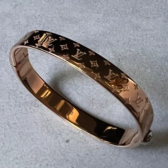Louis Vuitton Monogram Hinged Bangle Bracelet Rose Gold Tone Size S - Picture 10 of 11